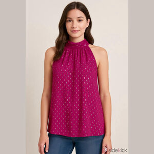 Ramy Brook Silk Blend Halter Top Small Magenta Pink Gold Metallic NWOT